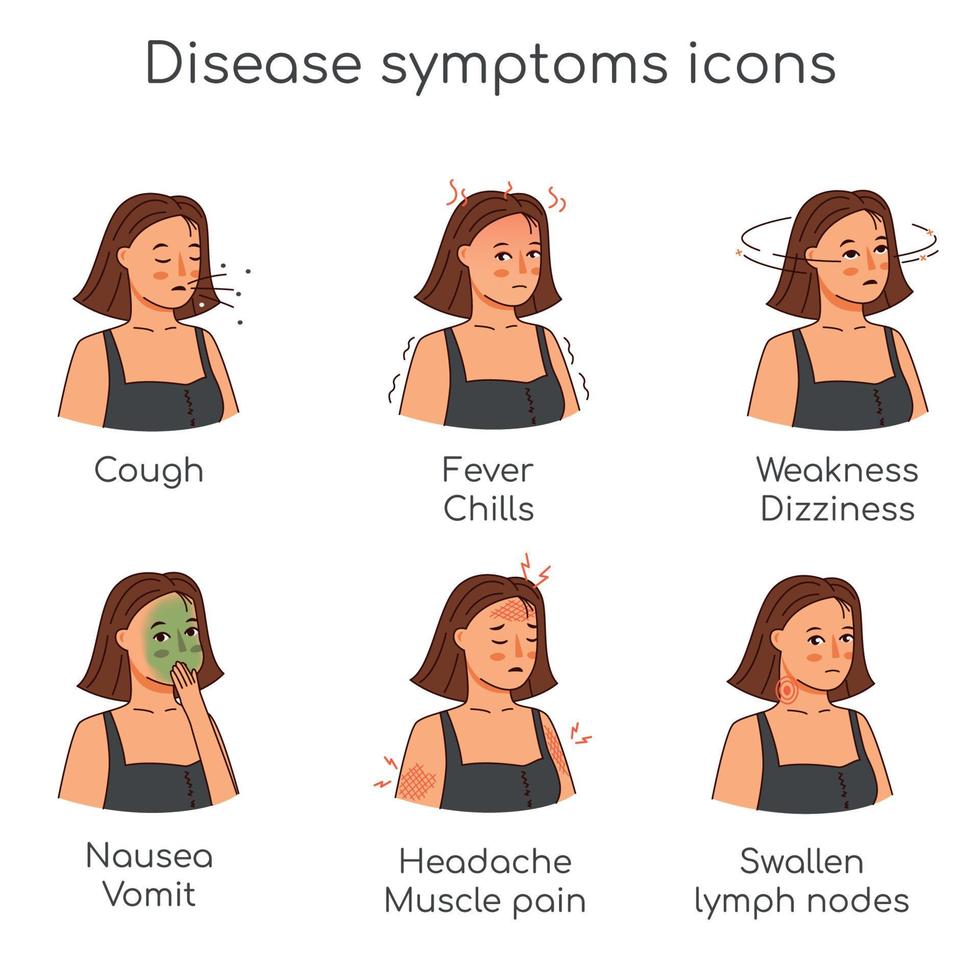 kvinna ikoner symptom uppsättning dåliga sjukdomar vektor