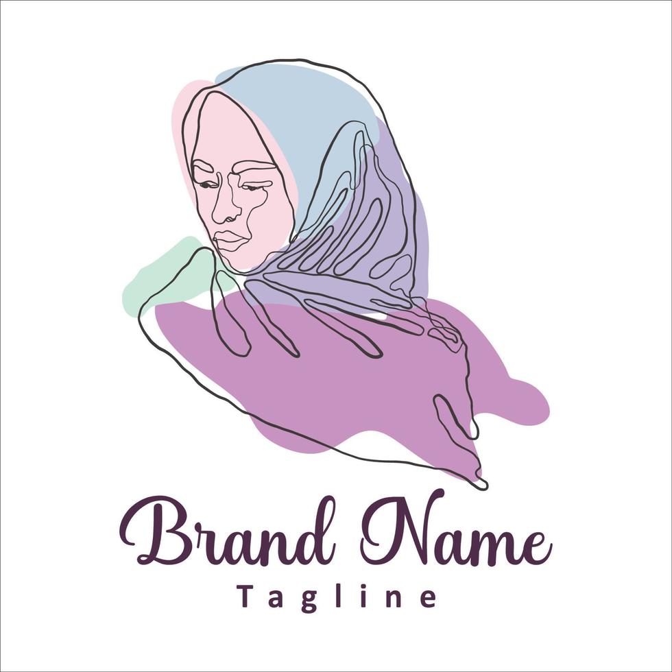 hijab-logotyp med linjekonststil och pastellfärg vektor