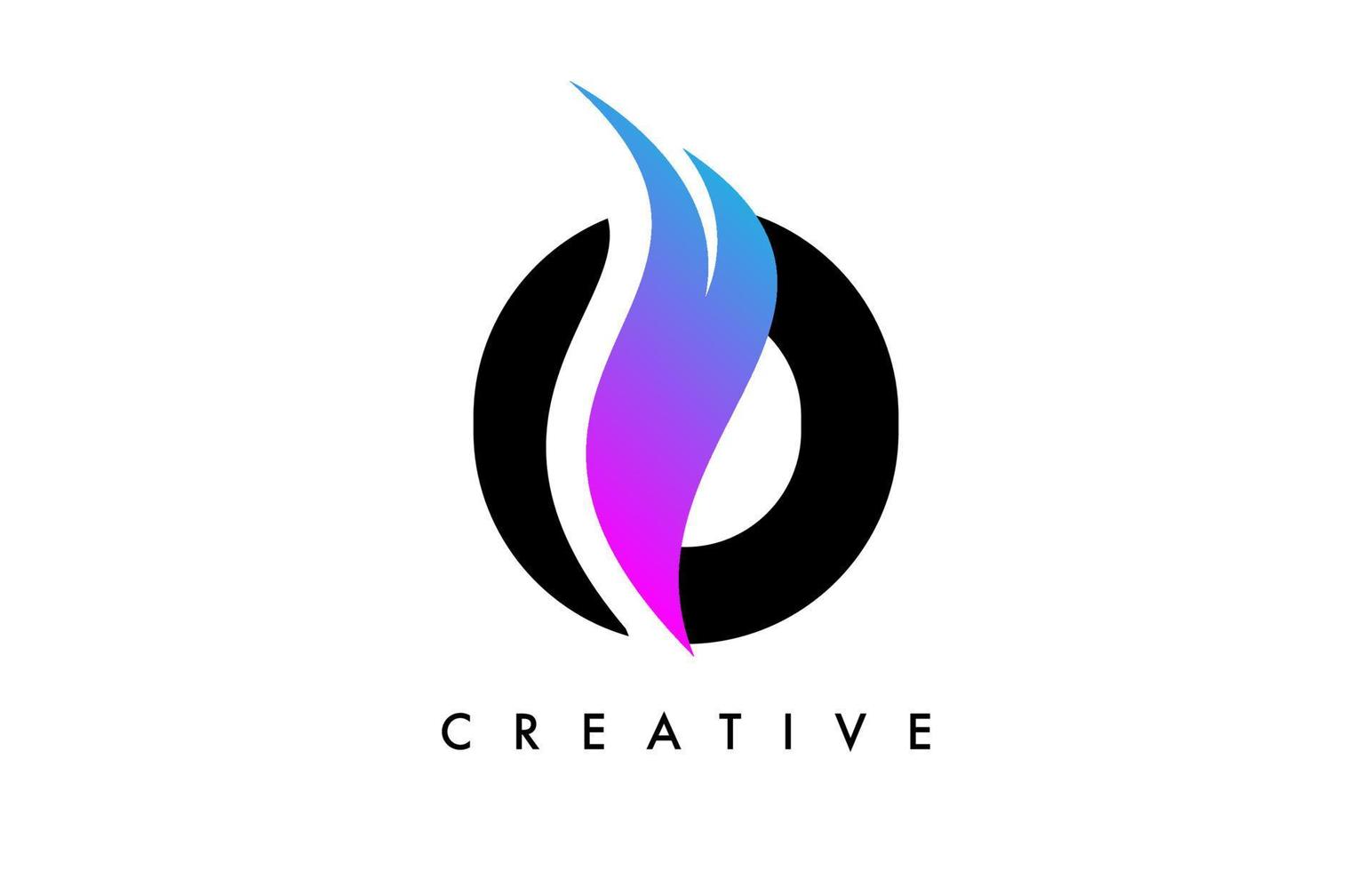 bokstav o logotyp ikon design med lila swoosh och kreativ böjd skuren form vektor