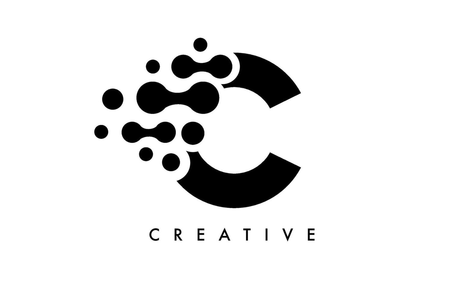 Buchstabe c punktiert Logo-Design mit schwarzen und weißen Farben auf schwarzem Hintergrundvektor vektor