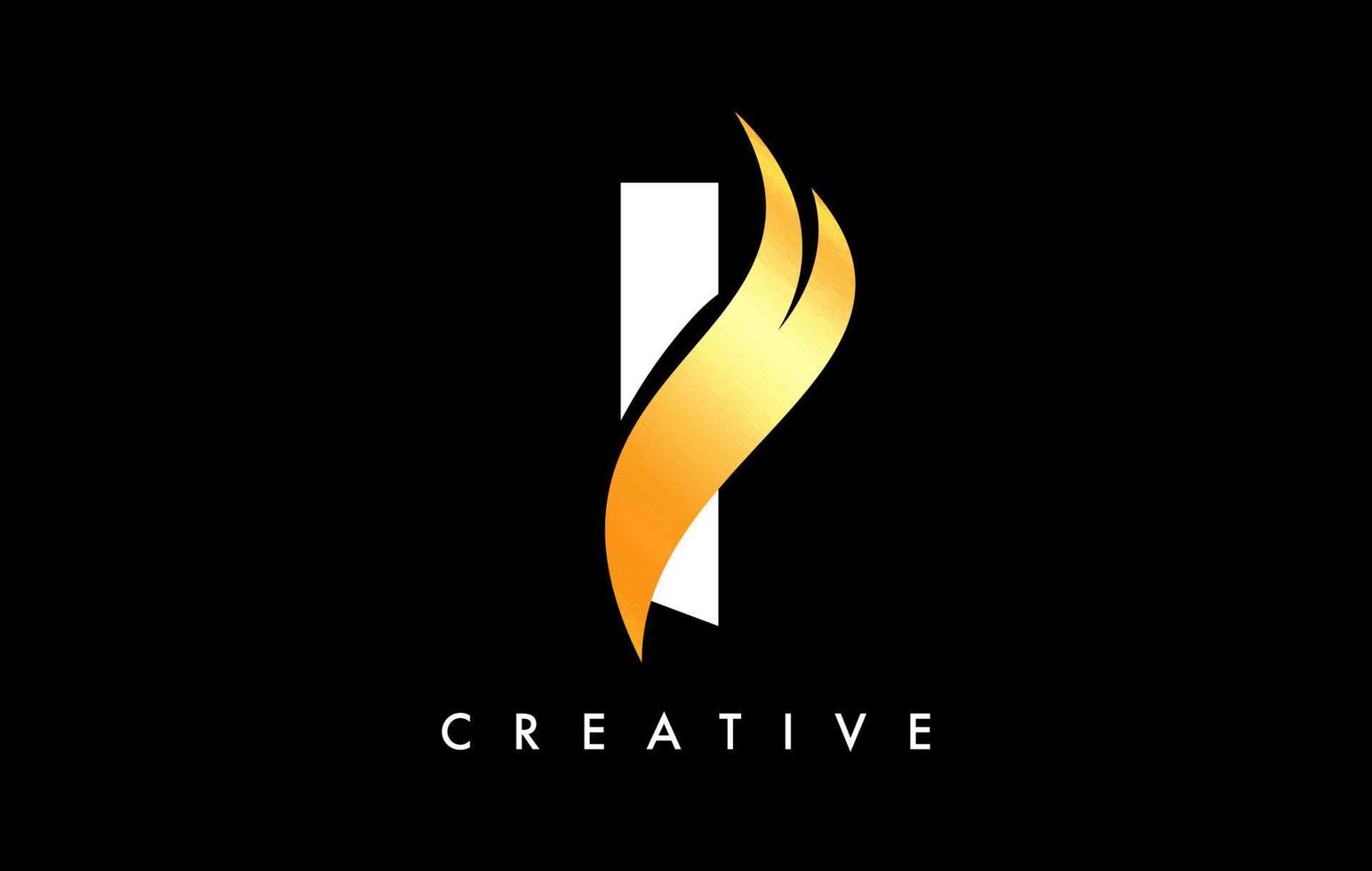 letter i-logotypikondesign med gyllene swoosh och kreativ böjd formvektor vektor