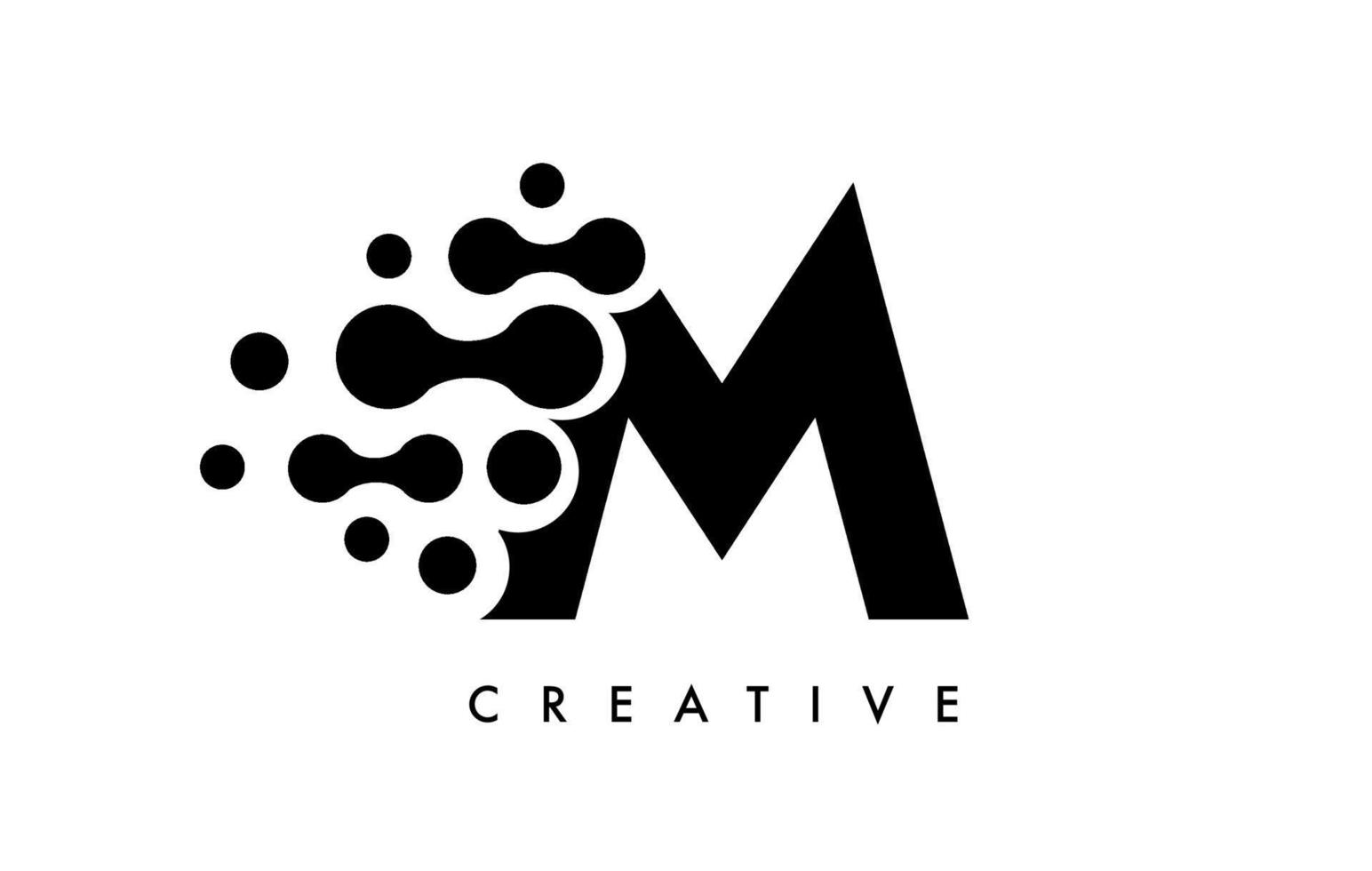 Buchstabe m Punkte Logo-Design mit schwarzen und weißen Farben auf schwarzem Hintergrundvektor vektor