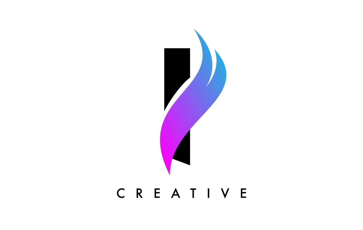 buchstabe i logo icon design mit lila swoosh und kreativem kurvenschnittformvektor vektor