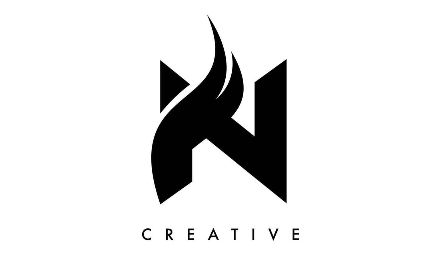 buchstabe n logo icon design mit swoosh und kreativem kurvenschnittformvektor vektor