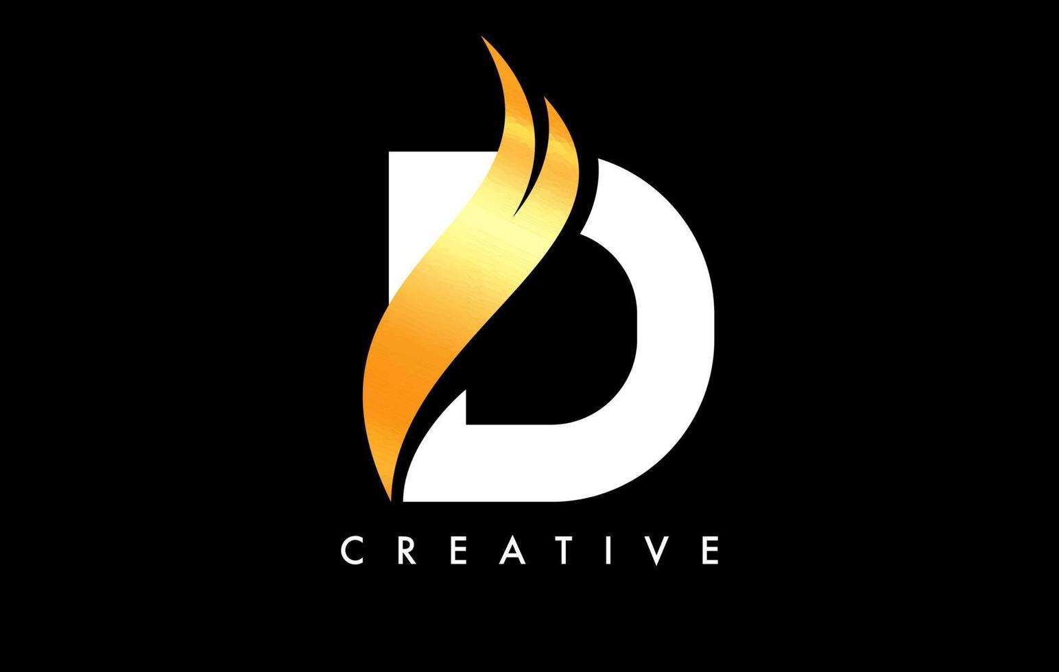 bokstaven d logotyp ikon design med gyllene swoosh och kreativ böjd skuren form vektor