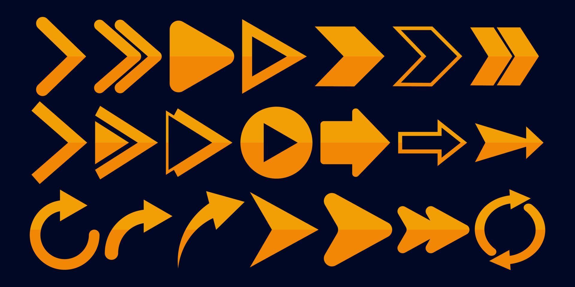 uppsättning av orange pilikoner. vektor illustration