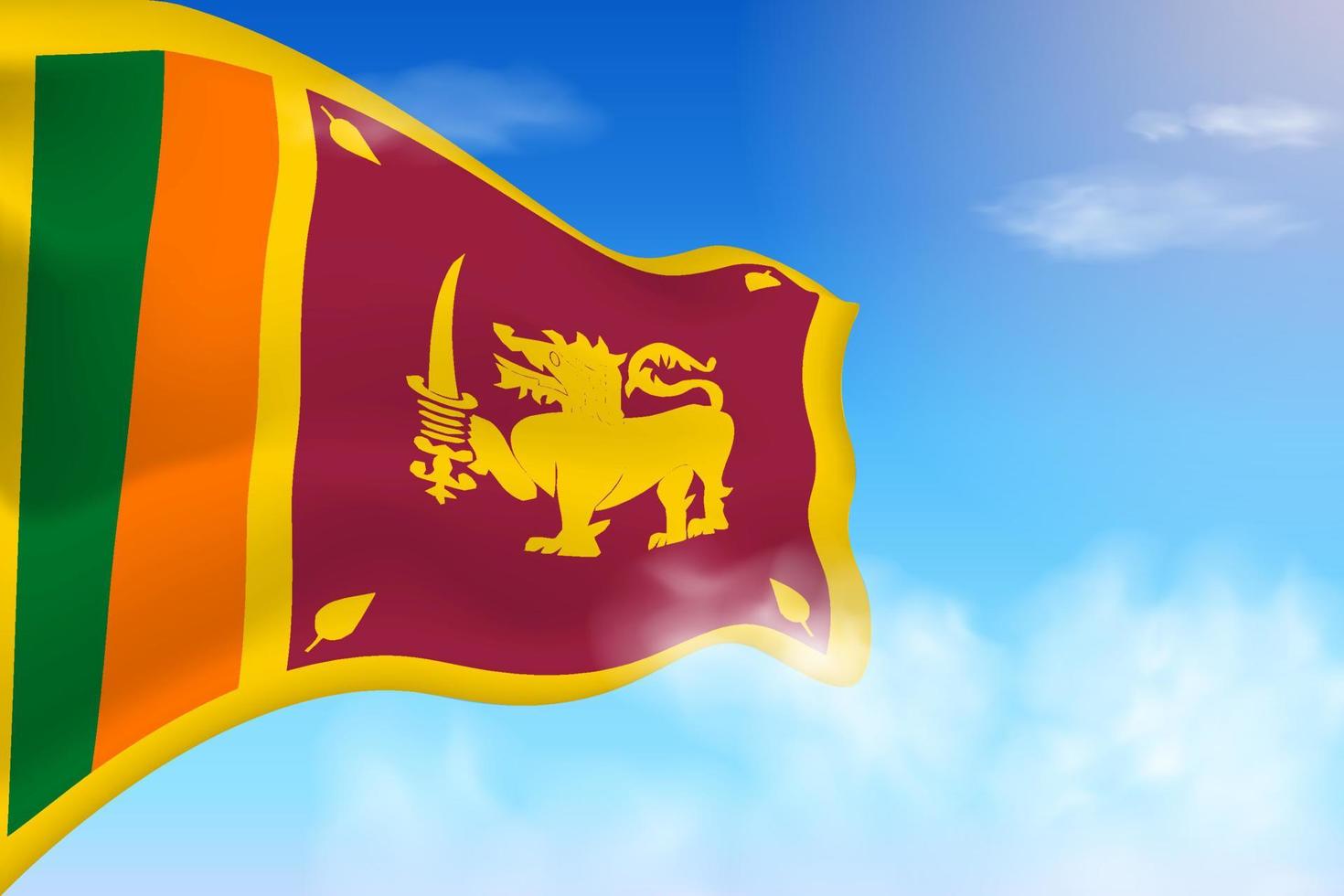 Sri-Lanka-Flagge in den Wolken. Vektorfahne weht am Himmel. nationaltag realistische flaggenillustration. Vektor des blauen Himmels.