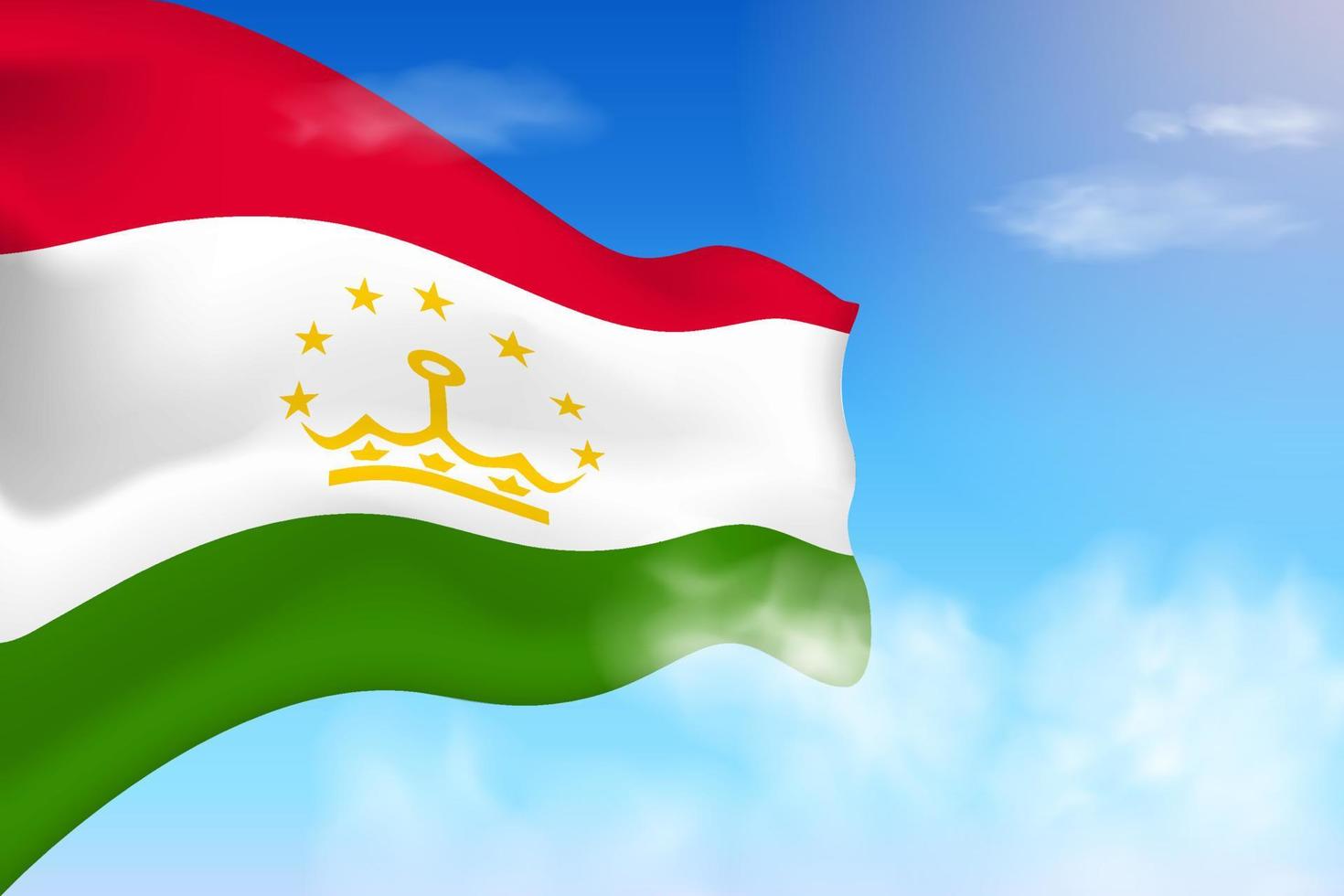 Tadschikistan-Flagge in den Wolken. Vektorfahne weht am Himmel. nationaltag realistische flaggenillustration. Vektor des blauen Himmels.