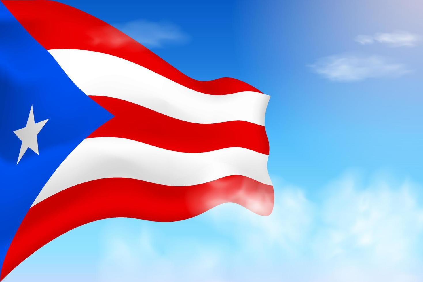 Puerto-Rico-Flagge in den Wolken. Vektorfahne weht am Himmel. nationaltag realistische flaggenillustration. Vektor des blauen Himmels.