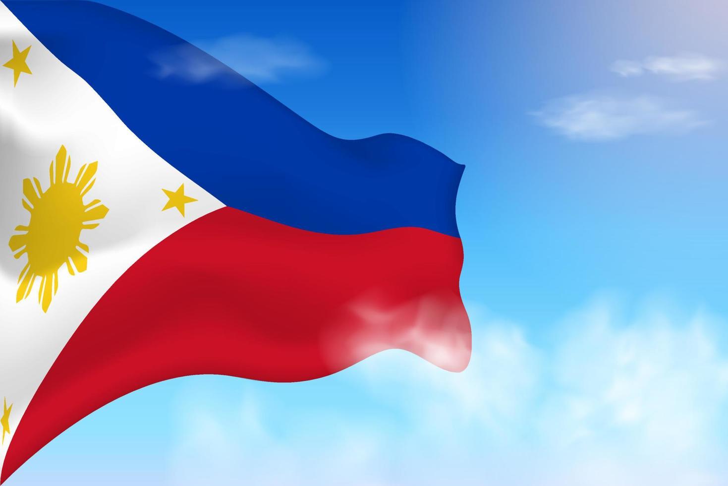 Philippinen-Flagge in den Wolken. Vektorfahne weht am Himmel. nationaltag realistische flaggenillustration. Vektor des blauen Himmels.