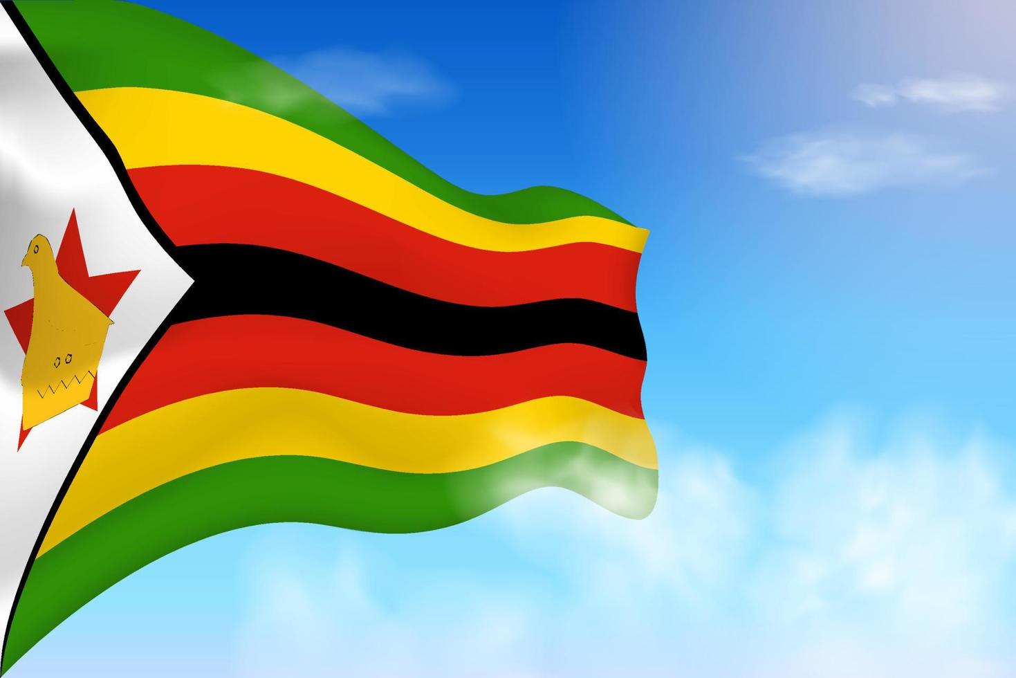 Simbabwe-Flagge in den Wolken. Vektorfahne weht am Himmel. nationaltag realistische flaggenillustration. Vektor des blauen Himmels.