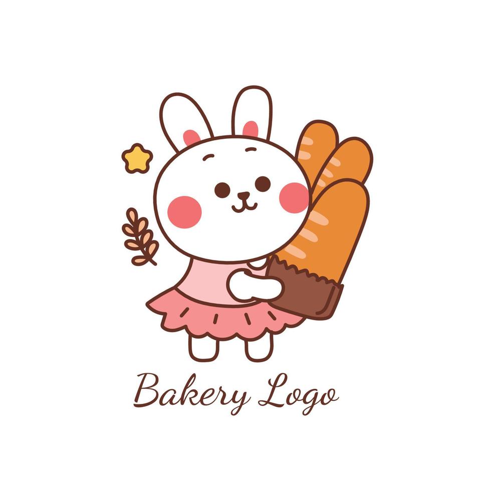 söt kanin som håller ett bröd för bageriets logotyp. vektor