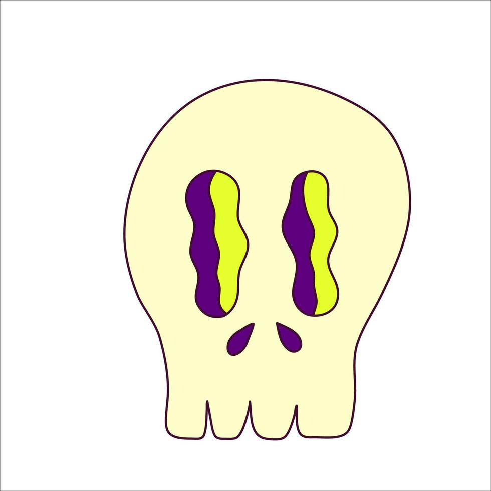 Trippy Totenkopf im Cartoon-Stil isoliert auf weißem Hintergrund. Hippie-Rave im groovigen Stil y2k. Doodle-Vektor-Illustration. verrückte vektorillustration vektor
