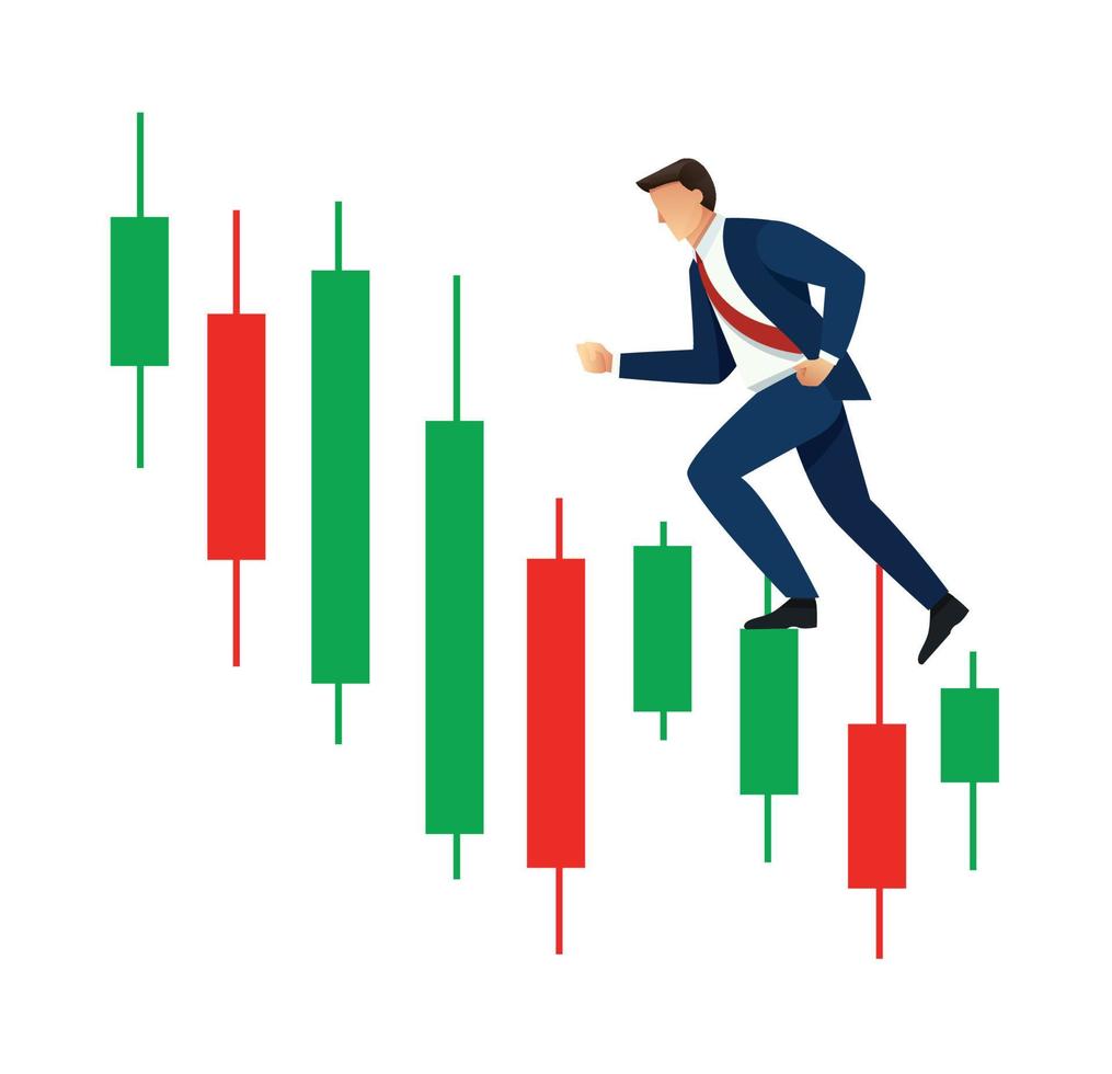 geschäftsmann, der auf finanzieller balkendiagramm-vektorillustration läuft vektor