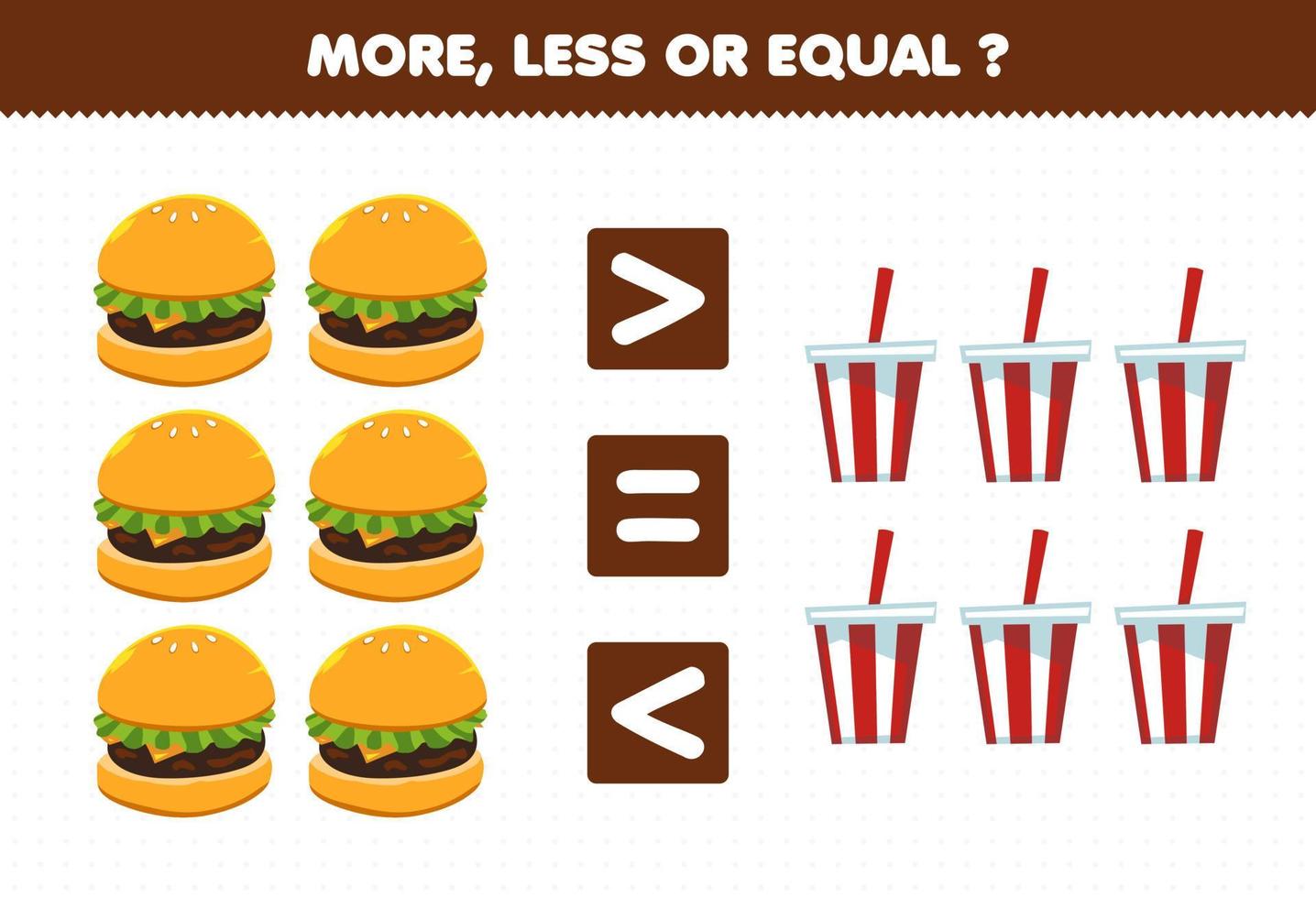 utbildning spel för barn mer mindre eller lika räkna mängden tecknad mat hamburgare läsk vektor