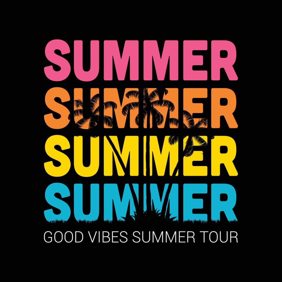 good vibes summer tour vintage stil t-shirt och kläder trendig design med silhuetter, typografi, tryck, vektorillustration vektor