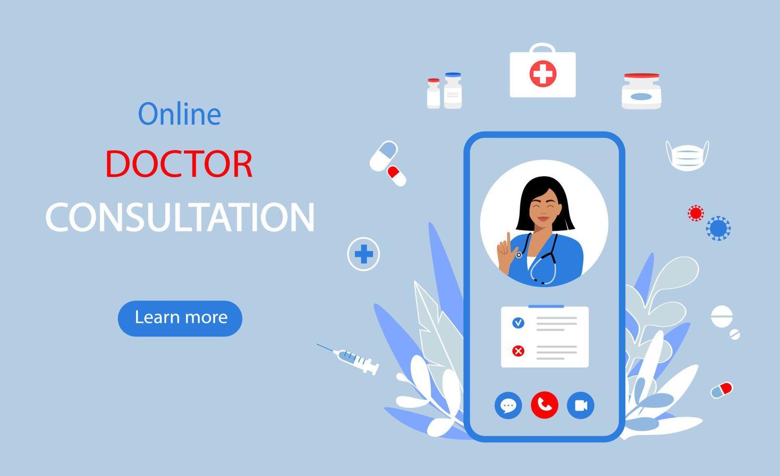 konsultation online. online doktorkonsultationsteknik i smartphone. vektor