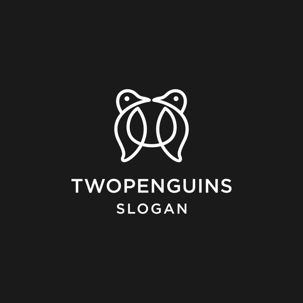 Zwei Pinguine Logo Line Art Icon in schwarzem Hintergrund vektor