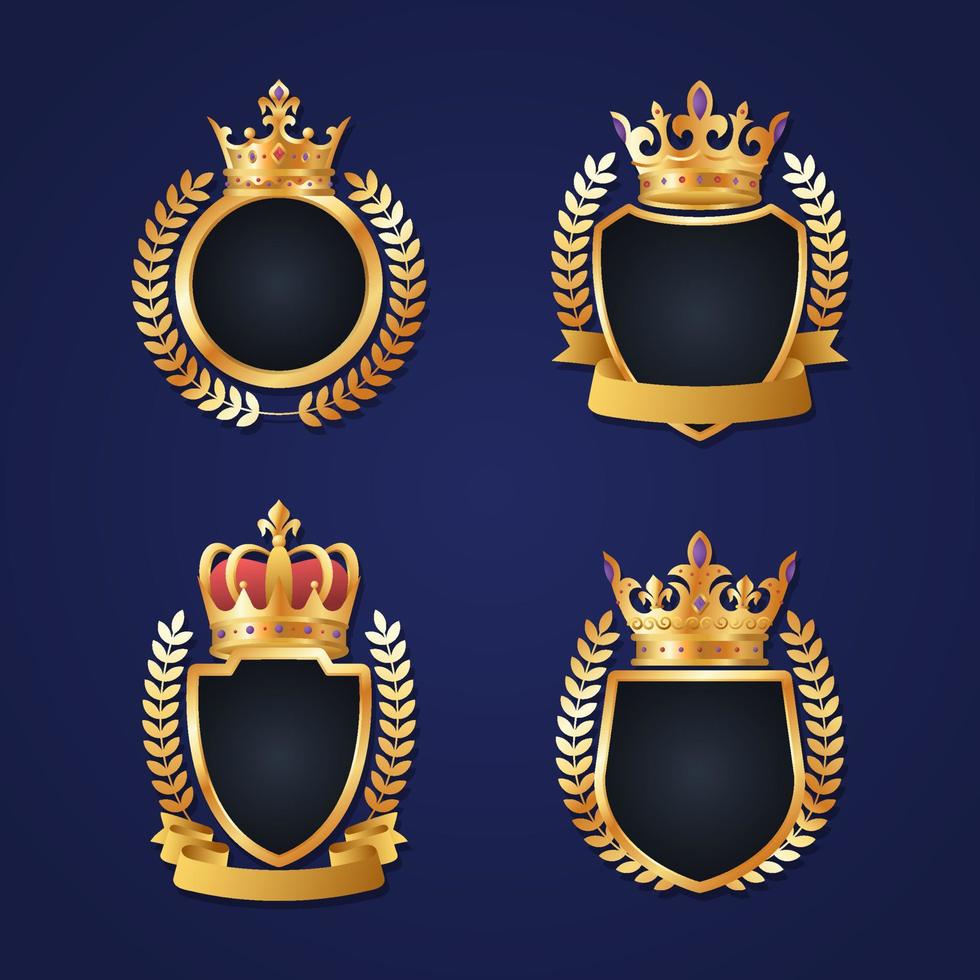 gyllene lyx krona logotyp set vektor
