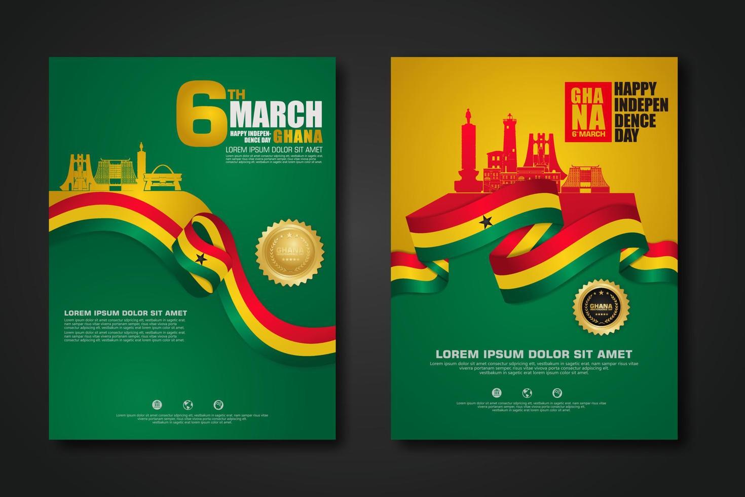 set poster design republik ghana glücklicher unabhängigkeitstag hintergrundvorlage vektor