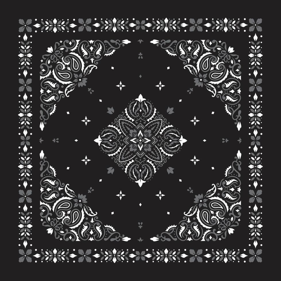 Bandana-Print-Ornament-Schwarz-Weiß-Premium-Vektor vektor