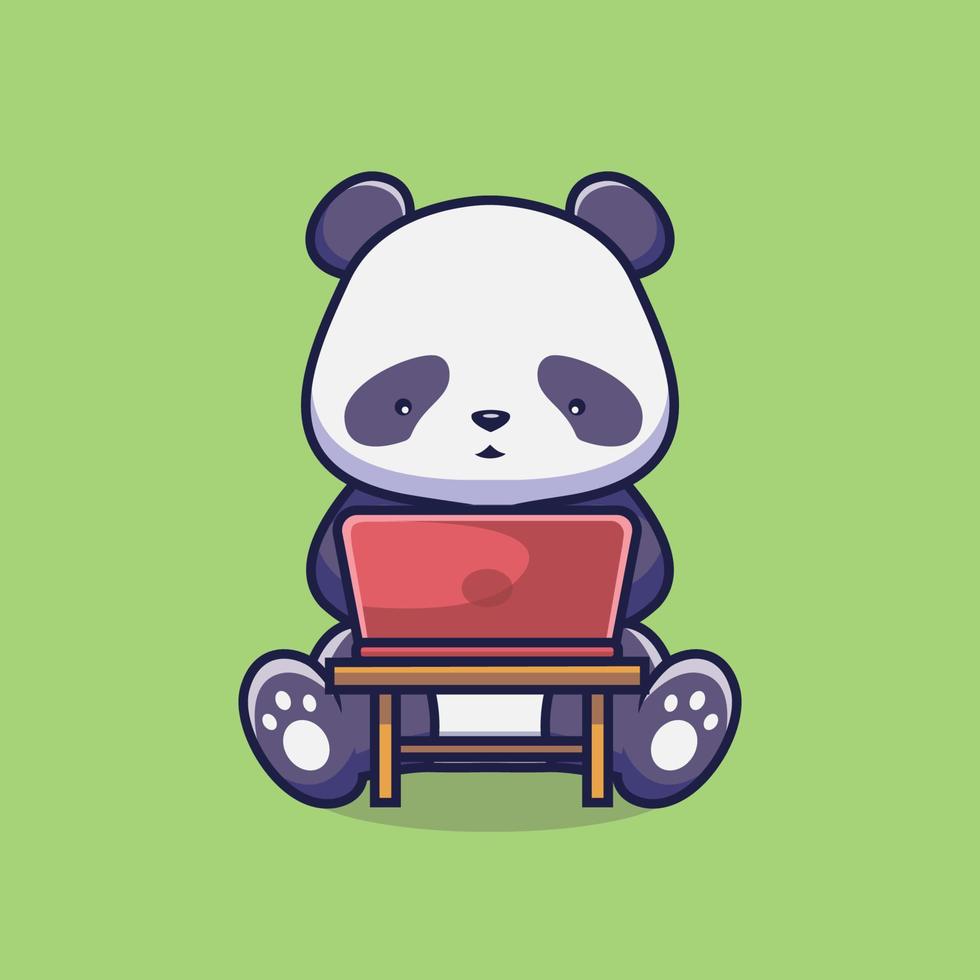 söt panda med laptop tecknad illustration vektor