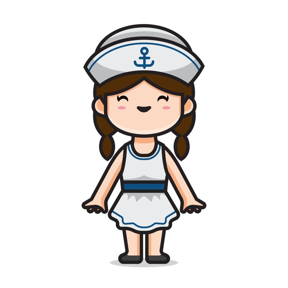 söt flicka kostym sjöman vektor