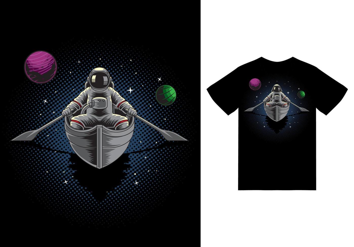 astronaut i båten illustration med tshirt design premium vektor