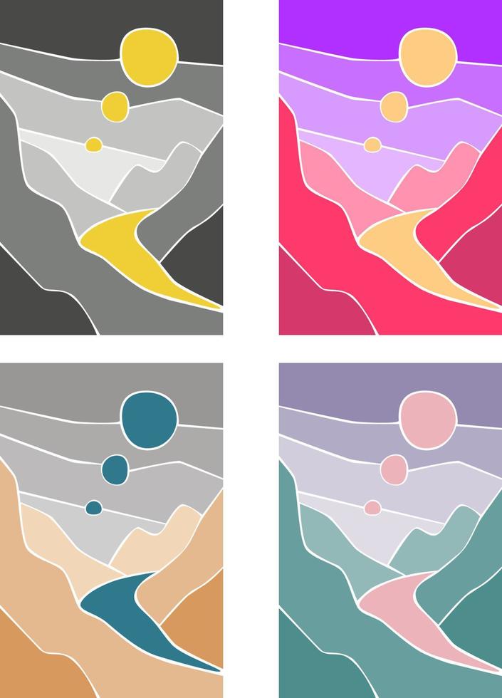 abstrakter landschaftsbunter hintergrund. Berge. Buntglaseffekt-Kunstplakatsatz der Vektorillustration vektor