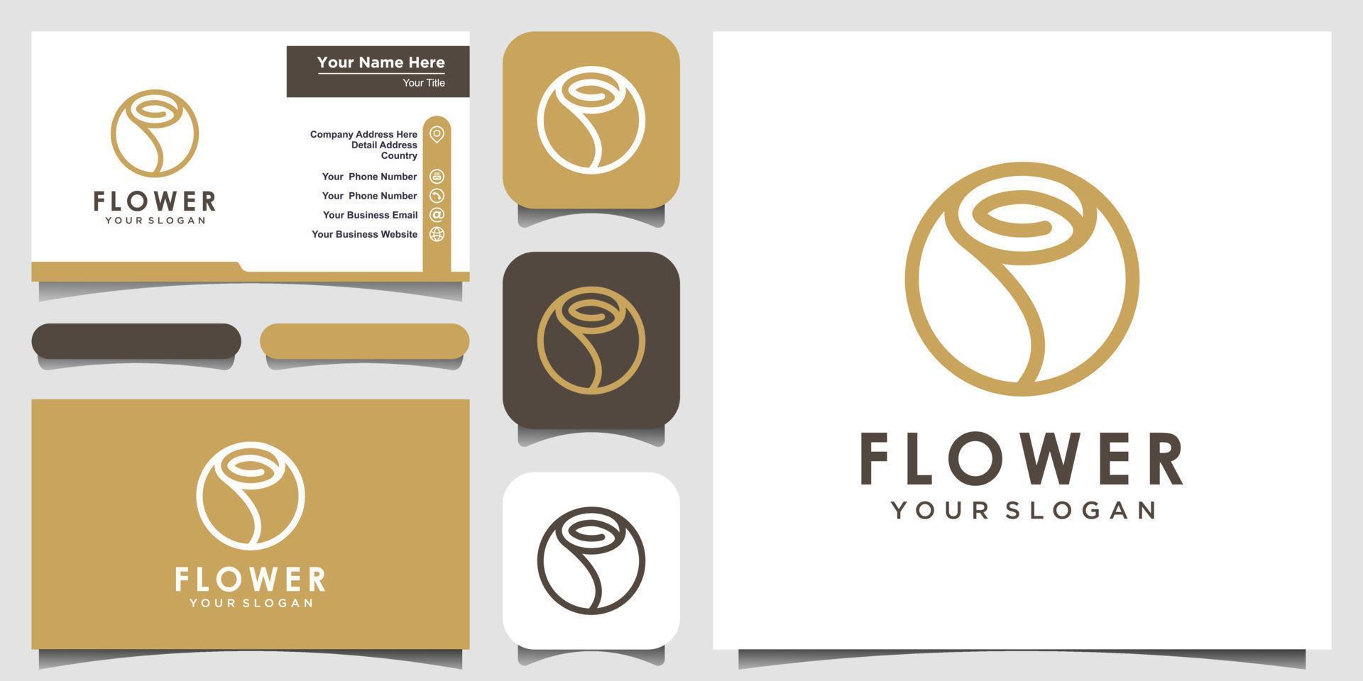 minimalistische elegante blumenrosenschönheit mit kreisstil. logo verwenden kosmetik, yoga und spa logo design inspiration. satz von logo- und visitenkartendesign vektor