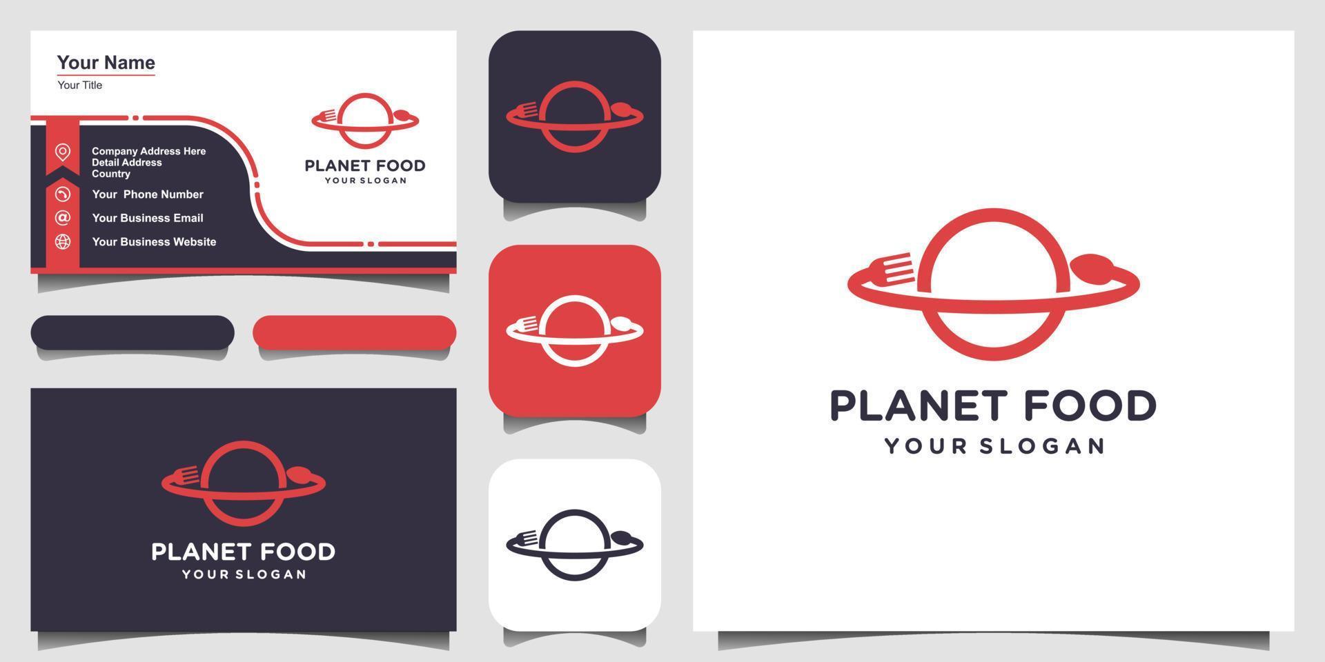 food planet med linjekonst stil logotyp och visitkort design. vektor