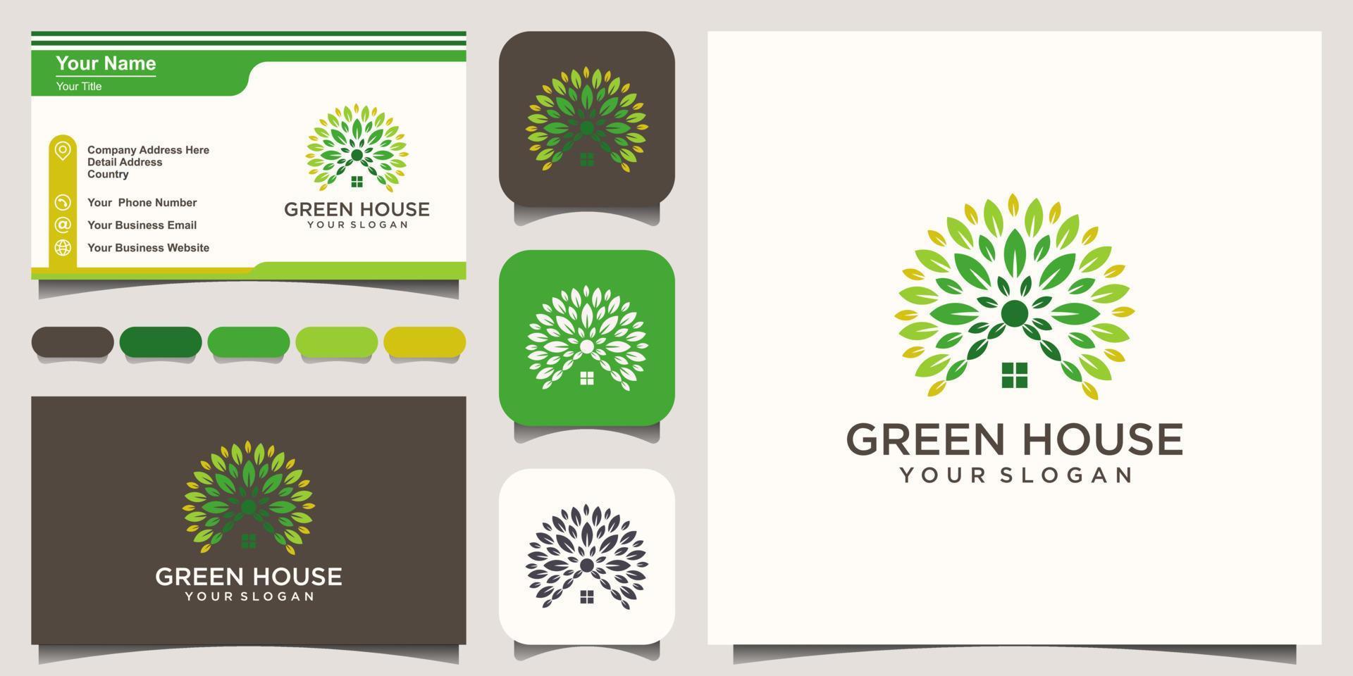 Bio-Haus-Logo-Design-Vorlage, Home-Logo, Hauspflege-Logo, Home-Clean-Logo, Vektorillustration, Logo- und Visitenkarten-Design vektor