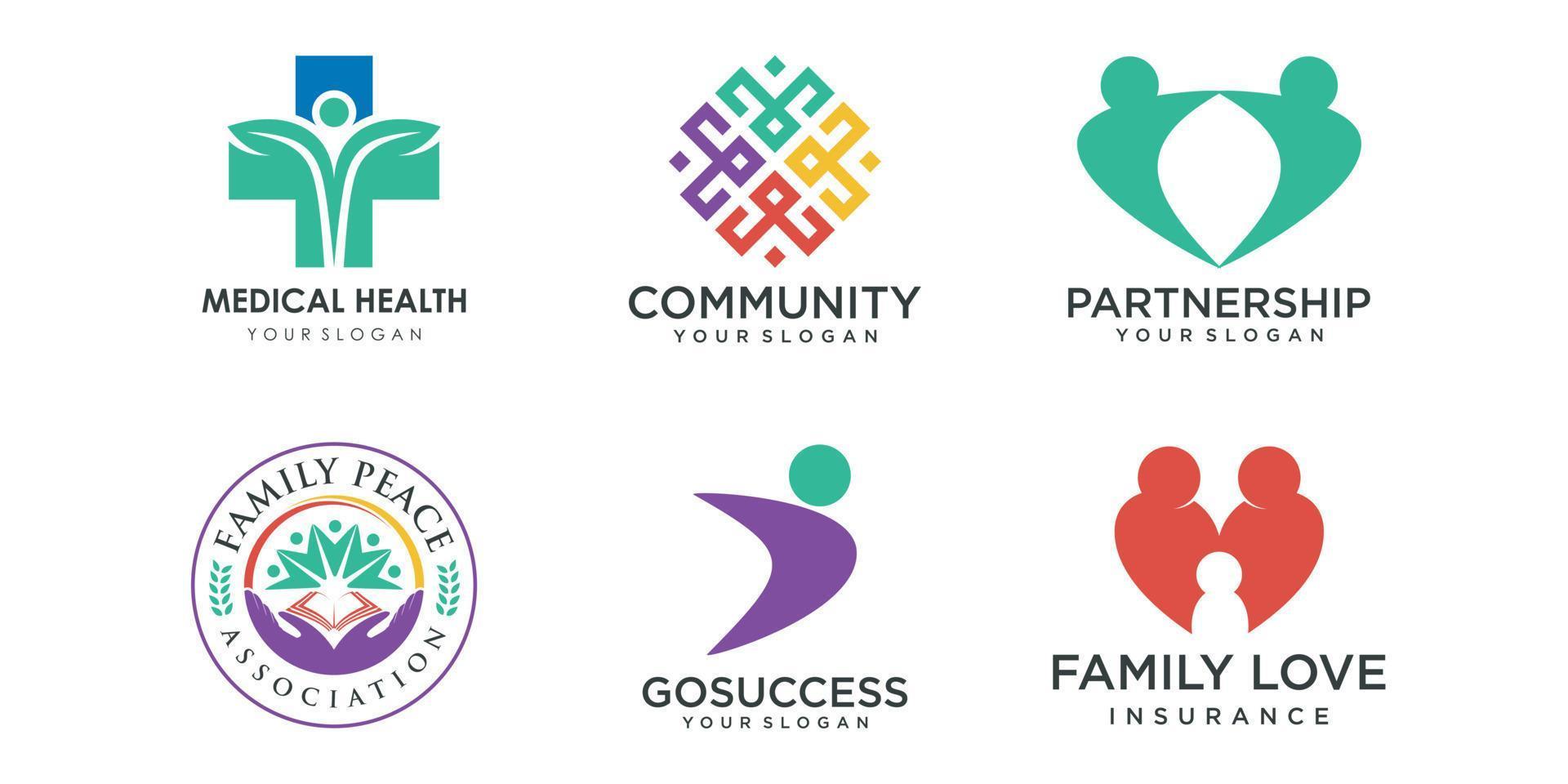 Creative People Logo Icon Set, Logo für Community, Creative Hub, soziale Verbindung, Familie, Teamarbeit, zusammen. vektor