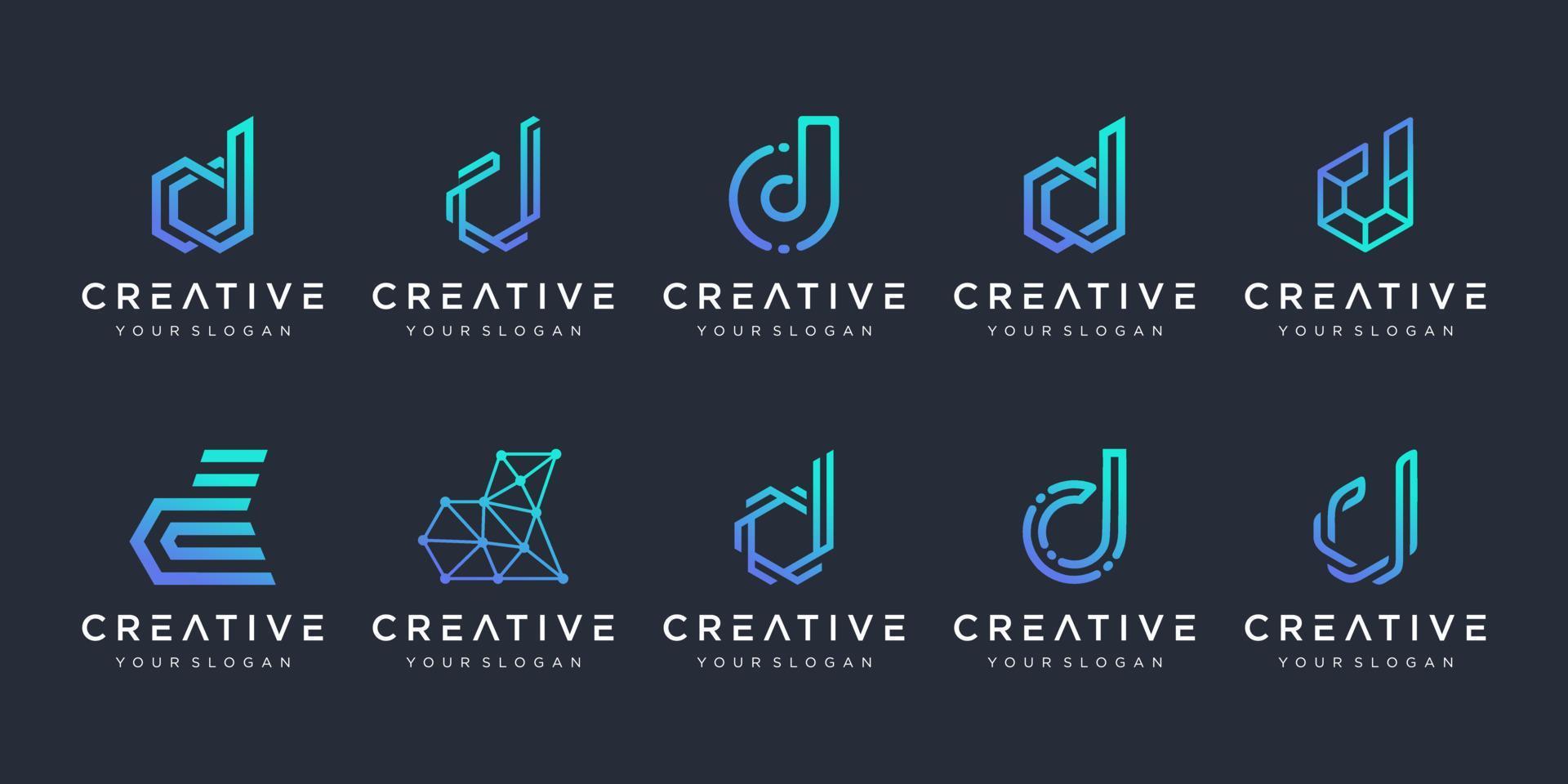 uppsättning av monogram bokstaven d logotyp formgivningsmall. ikoner för företag av teknik, digital, enkel. vektor