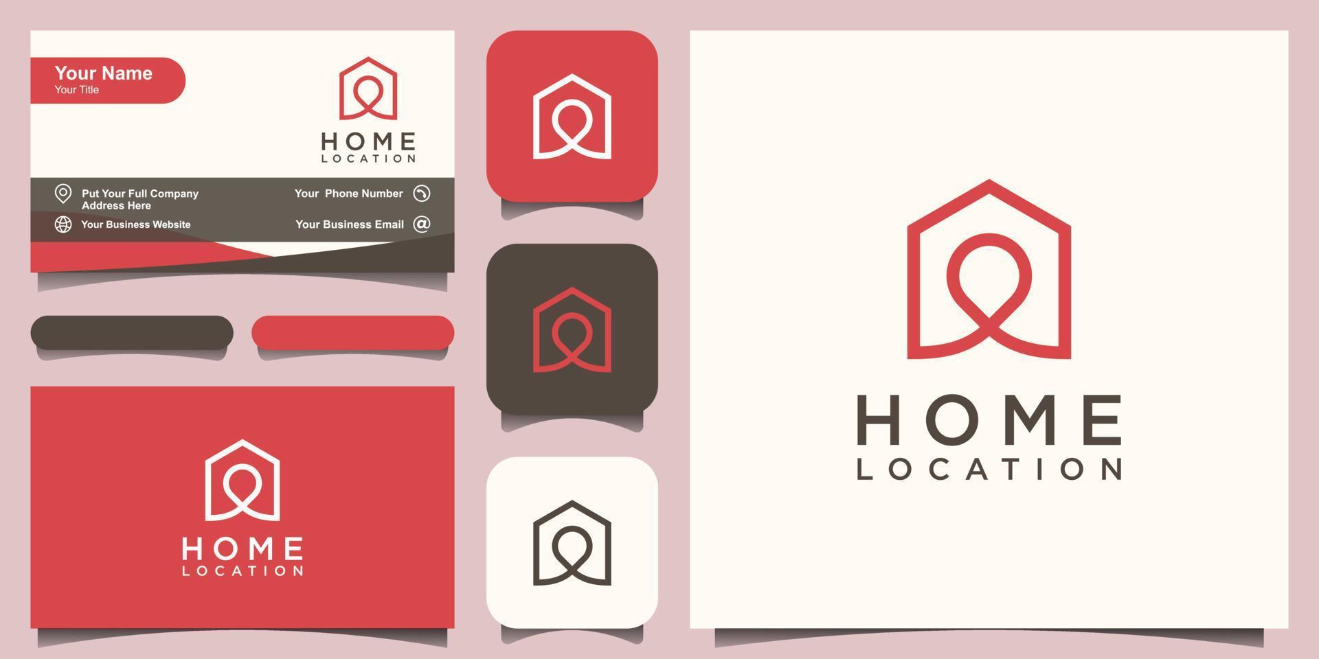 Home-Location-Logo-Design-Vorlage, Haus kombiniert mit Pin-Karten. vektor