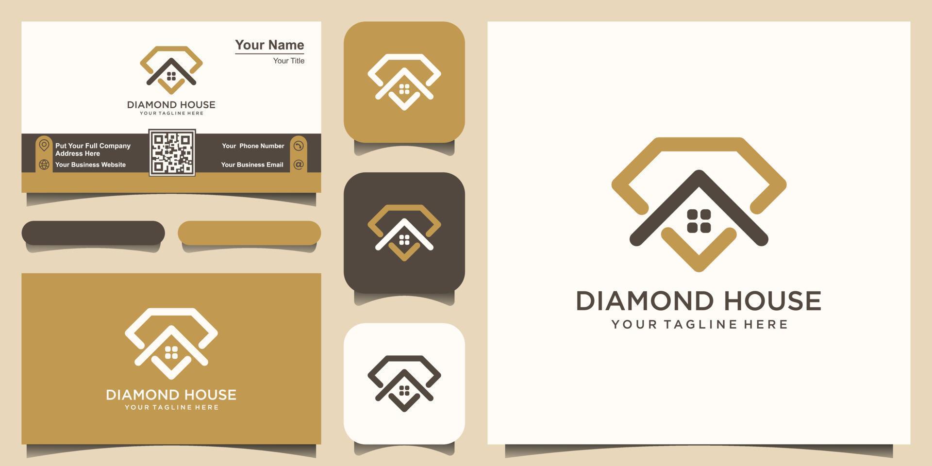 diamant hem logotyp design mall. symbol diamant kombinerat med huselement. vektor