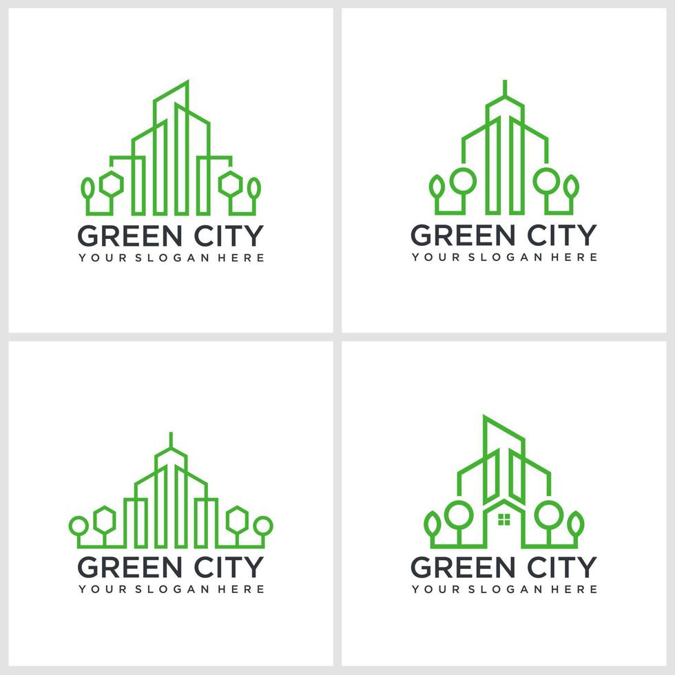 Logo-Design der Naturstadt mit Linienkunststil. Logodesign und Visitenkarte. vektor