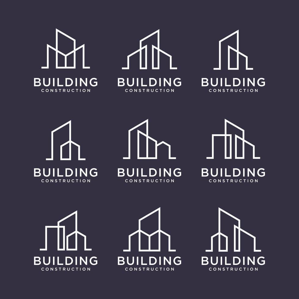 uppsättning byggnadslogotypdesigner. konstruktion logotyp design med linjekonst stil. vektor