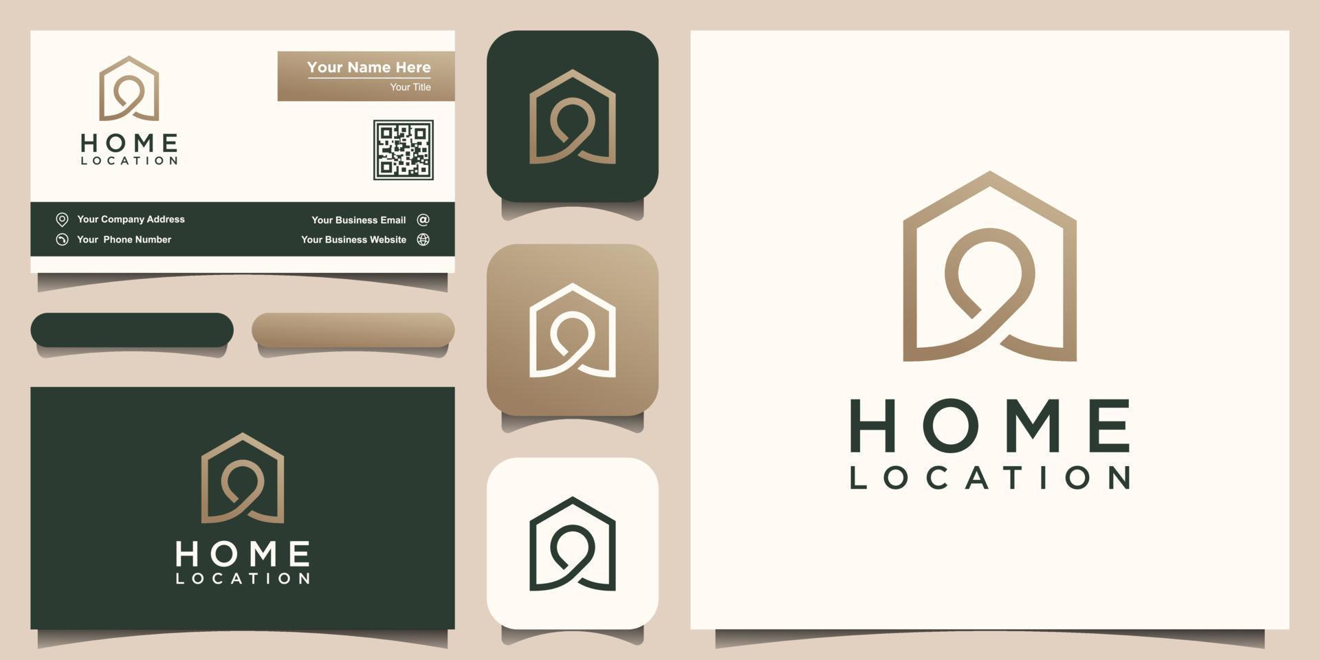 Home-Location-Logo-Design-Vorlage, Haus kombiniert mit Pin-Karten. vektor