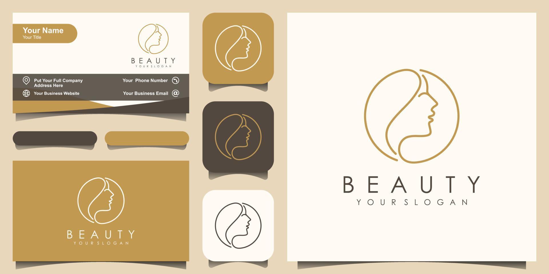 Beauty-Frauen-Logo-Design-Vorlage. frauengesicht kombiniert mit kreiselement. vektor