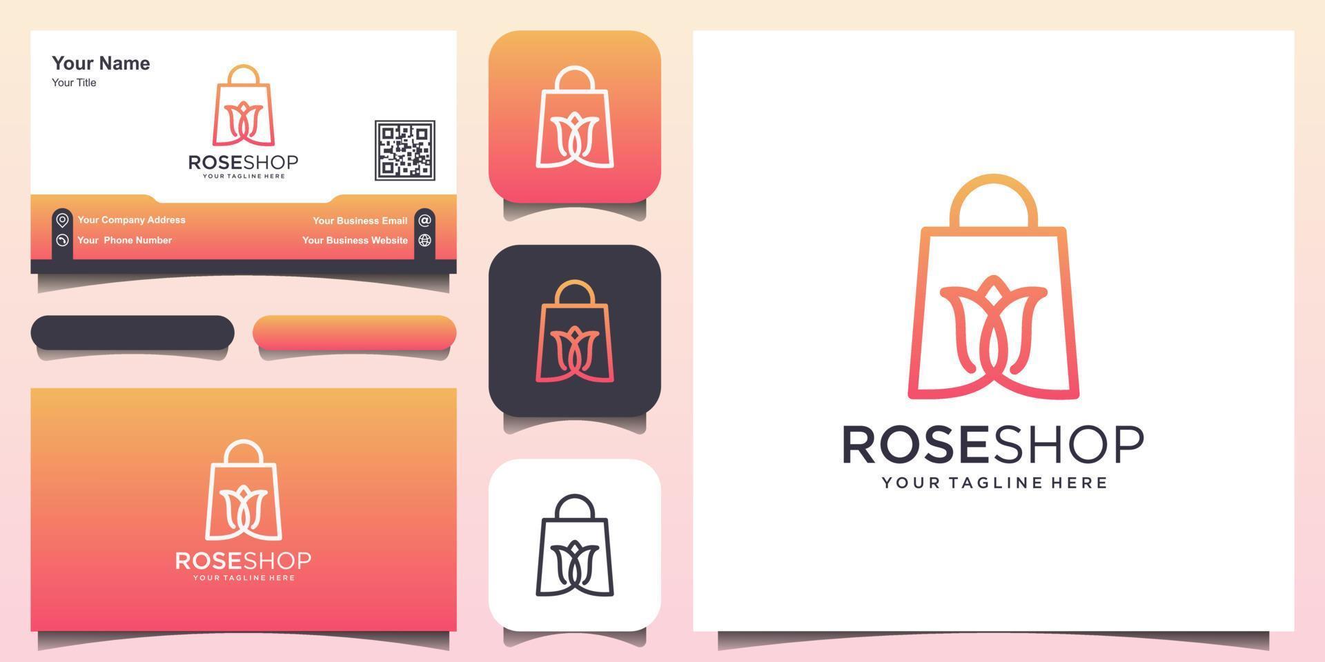 rose shop logotyp design mall, väska kombinerad med blomma. vektor