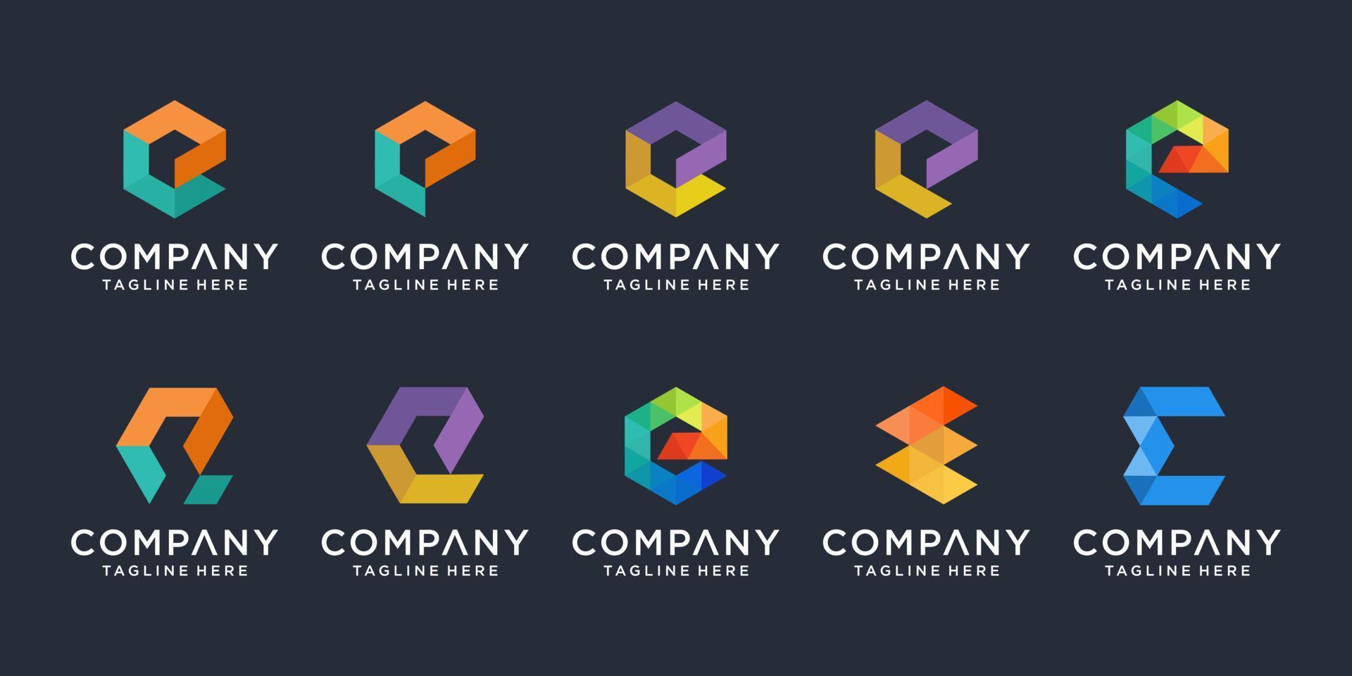 uppsättning av kreativ bokstav e logotyp formgivningsmall. ikoner för företag av digital, teknik, finans, lyx, elegant, enkel. vektor