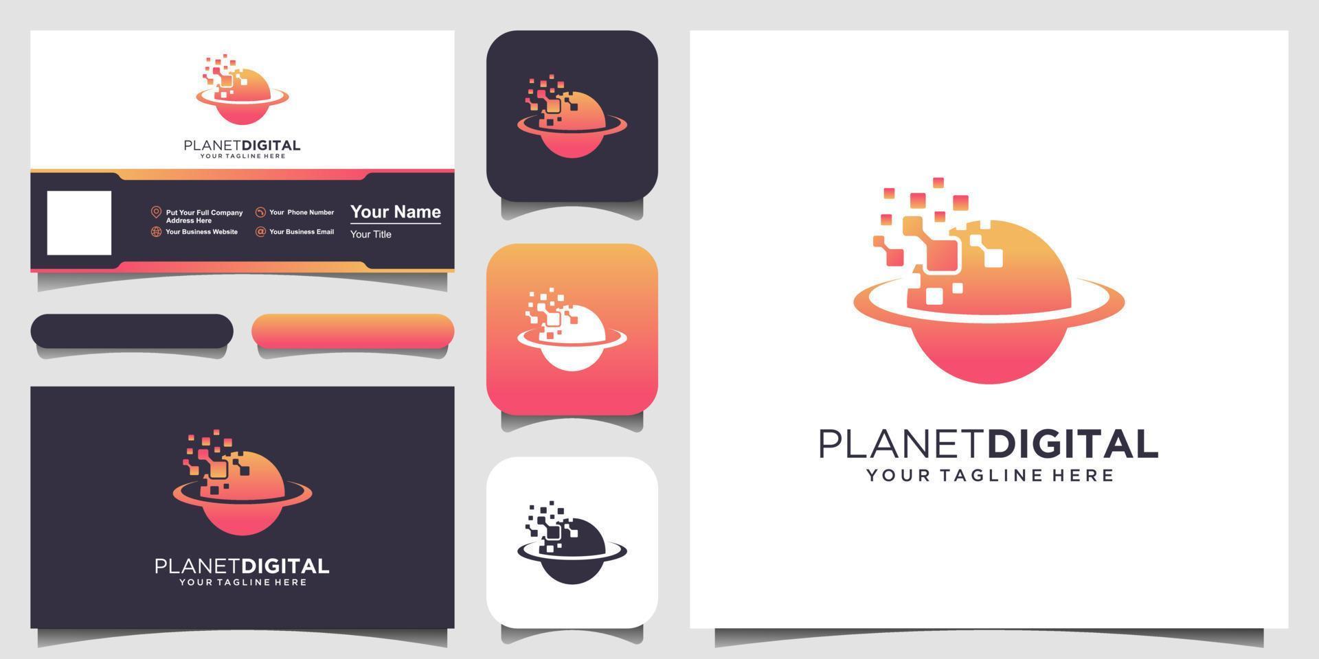 digital planet logotyp design mall. planet kombinerat med pixel tecken. vektor
