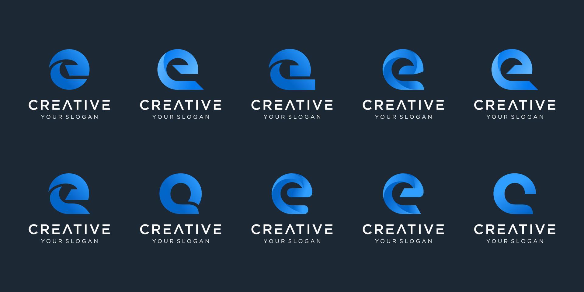 uppsättning abstrakta initiala bokstaven e logotyp mall. ikoner för företag inom mode, digital, teknik vektor