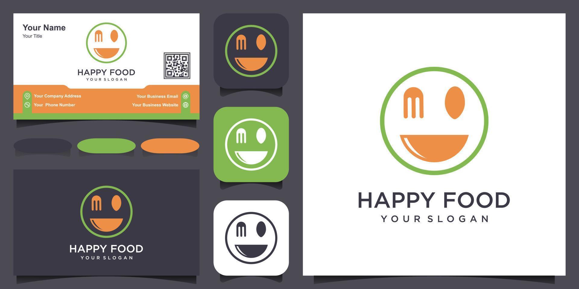 Food-Logo mit Lächeln. Label für Lebensmittelunternehmen. vektorillustration mit lächelndem mund. vektor