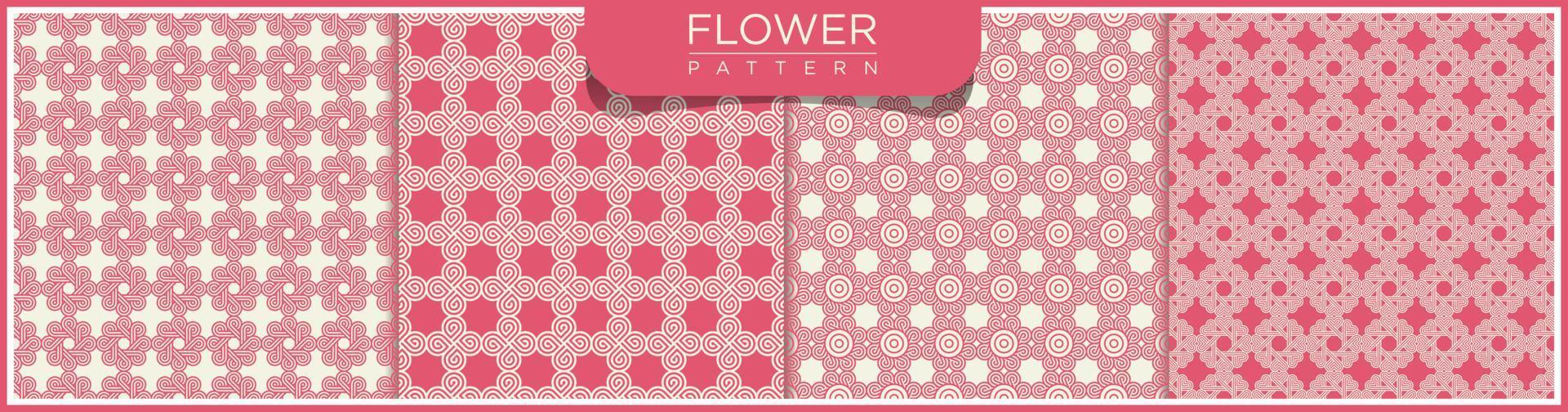 uppsättning av blomma abstrakt vektor sömlösa linjemönster. vit och rosa bakgrund med arabiska ornament. mönster, bakgrunder och tapeter för din design. textil prydnad. vektor illustration.