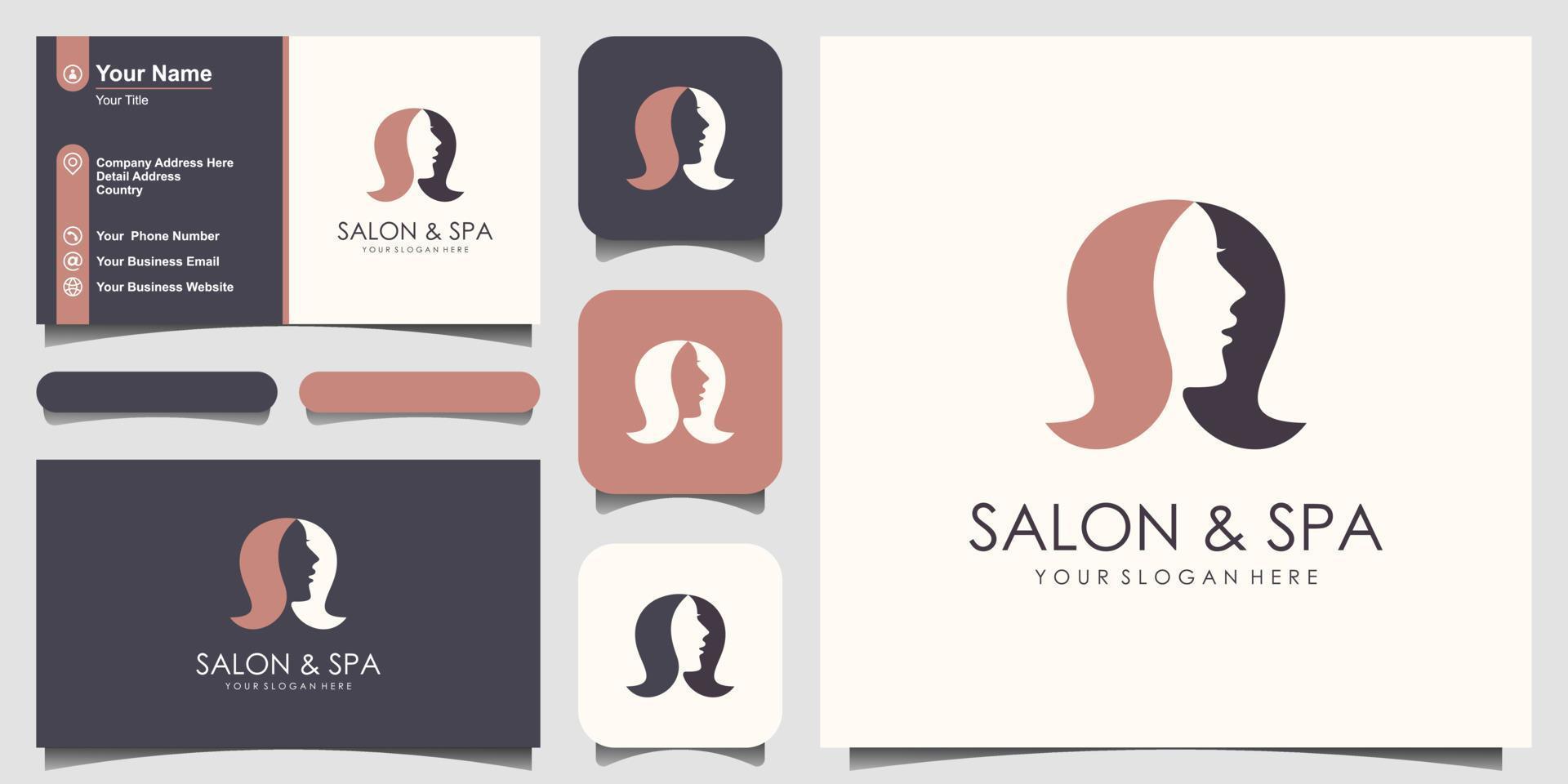 kvinna ansikte och frisörsalong logotyp design vektor