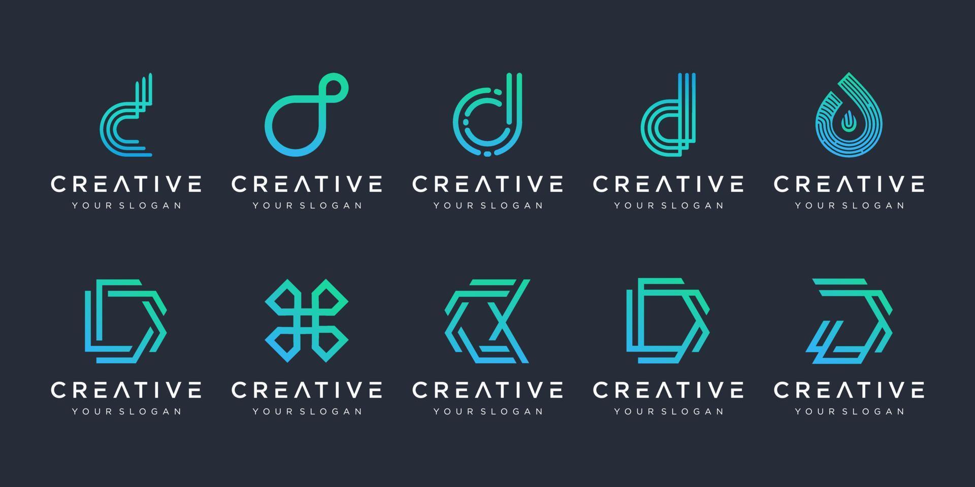uppsättning kreativa monogram bokstaven d logotyp formgivningsmall. logotypen kan användas för teknik, digitalt företag. vektor