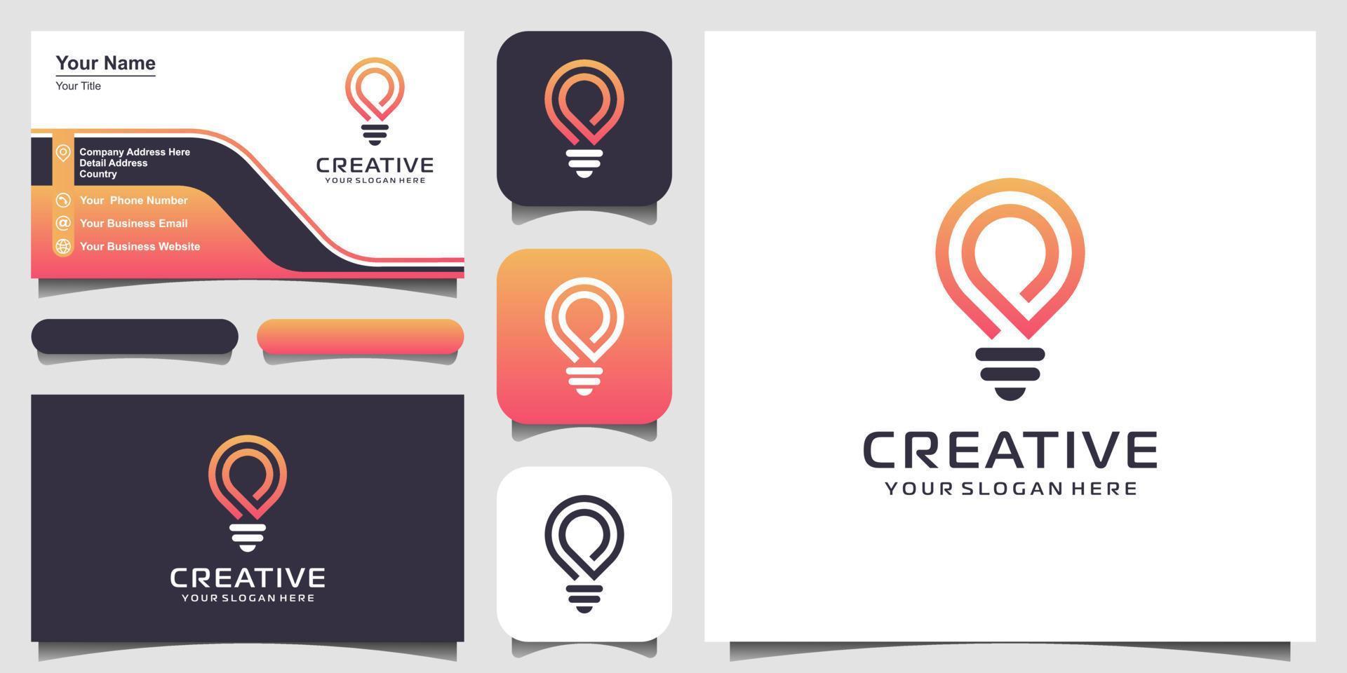 kreatives Smart-Glühbirnen-Logo-Symbol und Visitenkarten-Design. Lampenlogodesign bunt. idee kreatives glühbirnenlogo. Glühbirne digitale Logo-Technologie-Idee vektor
