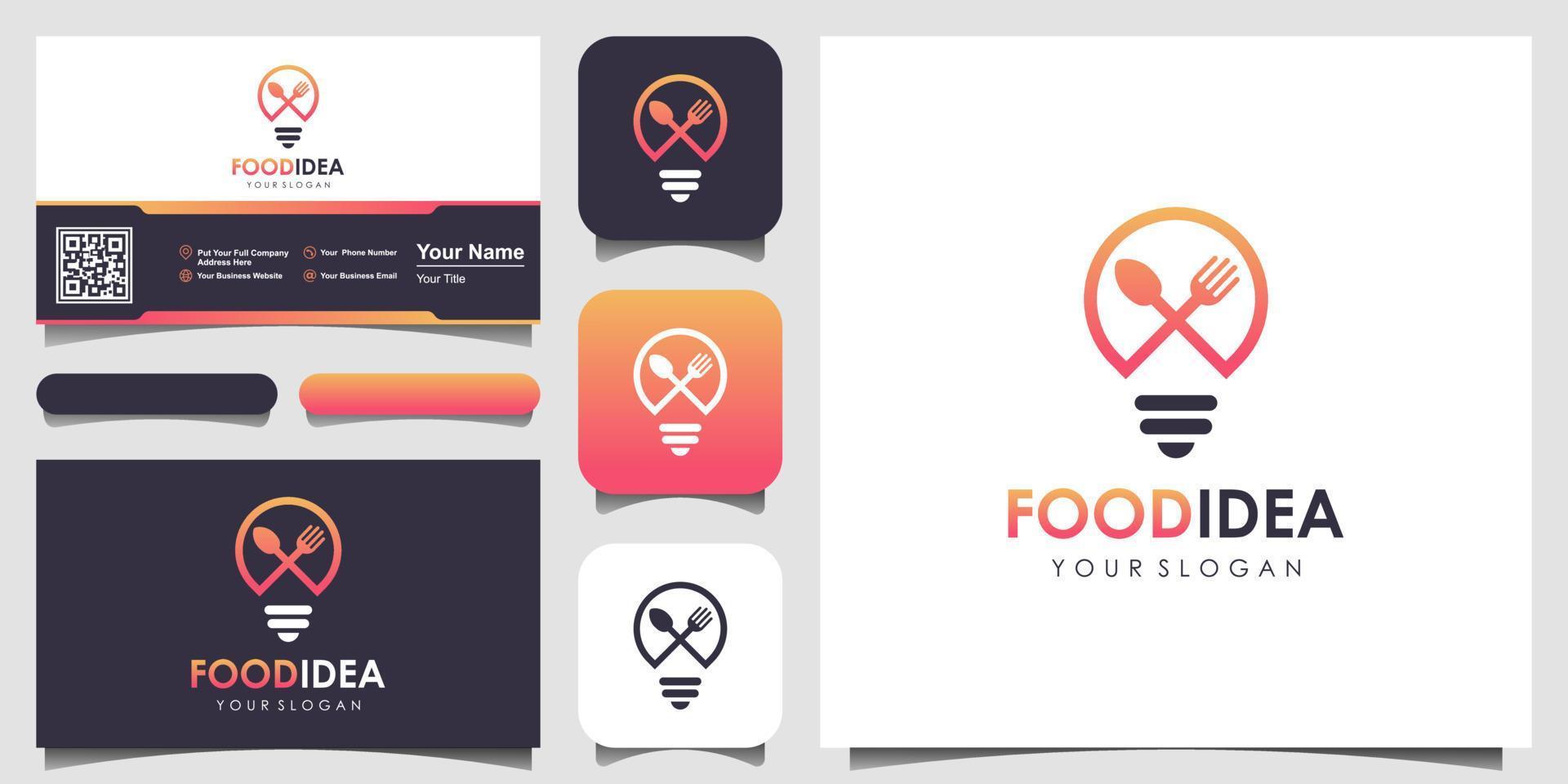 glödlampa och gaffel kreativ frukost restaurang logotyp och visitkort design inspiration vektor